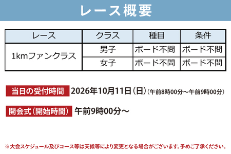 第6回 SUNBEACH CUP （2026年10月11日開催） 1kmファンクラス 駐車場利用（1台）許可証付き _DB006