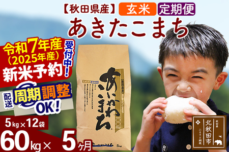 ※令和7年産 新米予約※《定期便5ヶ月》秋田県産 あきたこまち 60kg【玄米】(5kg小分け袋) 2025年産 お届け時期選べる お届け周期調整可能 隔月に調整OK お米 藤岡農産