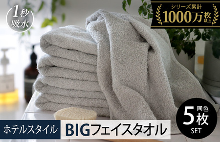 【10/1～寄附額改定】ヒオリエ ホテルタオル ビッグフェイスタオル 5枚 ライトグレー【タオル 泉州タオル 吸水 普段使い 無地 シンプル 日用品 ふわふわ ふかふか 家族 泉州タオル 一人暮らし スピード発送】