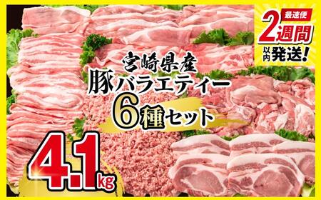 【2週間以内発送】宮崎県産豚肉 6種 バラエティ4.1kgセット＜58-41a＞小分け スライス 鍋 トンカツ 餃子等