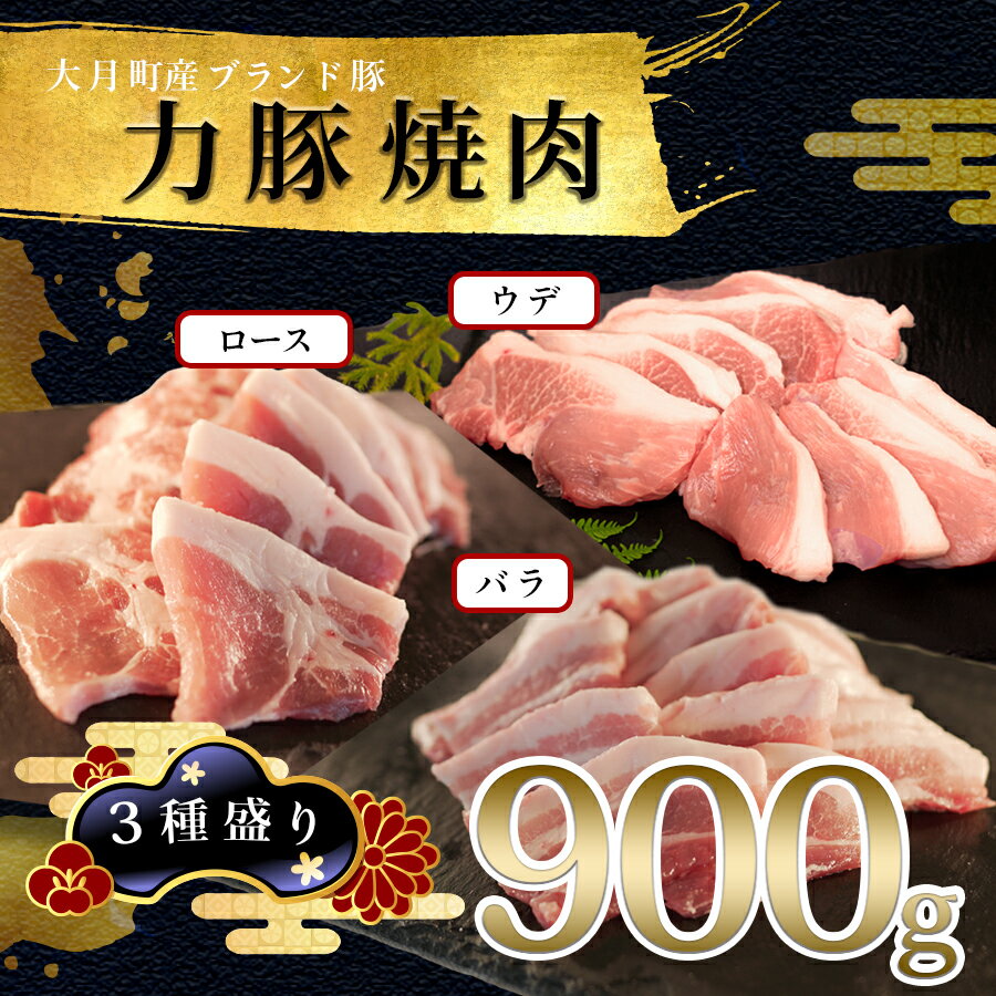 【ふるさと納税】国産 豚肉 焼肉 3種盛 900gセット｜バラ300g ウデ200g ロース400g (200g×2P) 力豚 小分け 使いやすい ブランド豚 焼き肉 BBQ 真空パック 冷凍 ポーク お取り寄せ 簡単調理 配達日指定可 おすすめ 人気 高知県 大月町