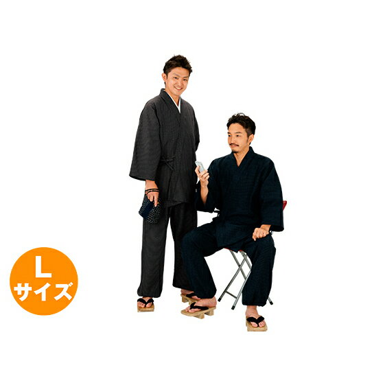 【ふるさと納税】伝印　作務衣　　（ドット柄 綿100%)　黒・L 民芸品 工芸品