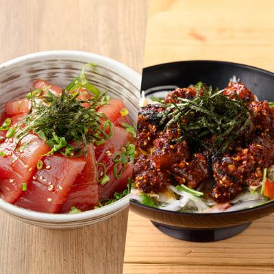ふるさと納税 いちき串木野市 まぐろ漬け丼の素(100g×4P)&唐辛丼(120g×4P)の素コラボセット! |  | 01