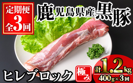 ＜定期便・全3回＞かごしま味わい黒豚 極みヒレ肉(計1.2kg/400g×3回) 豚肉 黒豚 ヒレ 【KNOT】 T59