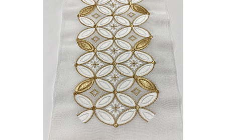 半衿　白地に白とゴールドの七宝繋ぎ柄　刺繍 和装 ファッション小物 和服 和装小物 着物 訪問着 卒業式 入学式 誕生日会 周年記念 式典 洗える 篠原縫製