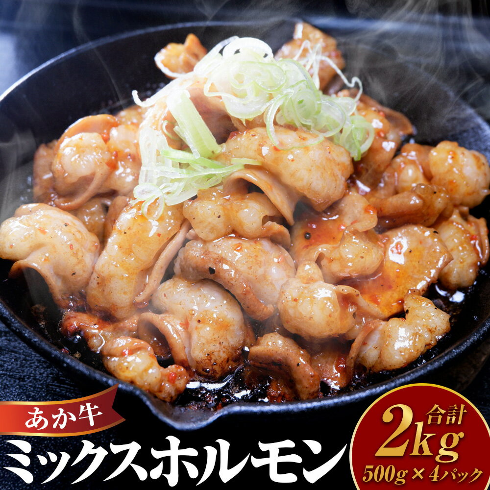 【ふるさと納税】熊本和牛あか牛 ミックスホルモン 計2kg 500g×4 ホルモン 牛ホルモン 小腸 大腸 センマイ 赤センマイ ミックス 牛もつ モツ 熊本和牛あか牛 肉 お肉 牛肉 赤牛 国産牛 和牛 国産 冷凍 熊本県 水上村 送料無料