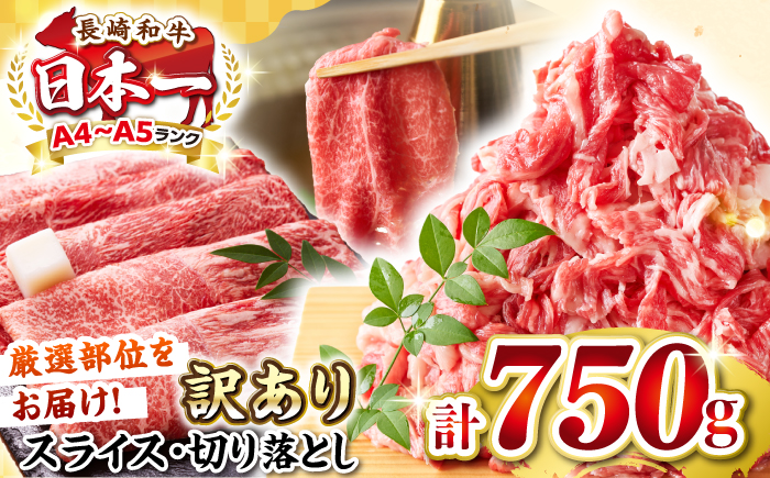【訳あり】【A4～A5ランク】 長崎和牛 しゃぶしゃぶ・すき焼きセット 750g《壱岐市》【株式会社MEAT PLUS】　肉 牛肉 黒毛和牛 鍋 ご褒美 冷凍配送 訳あり 切り落とし しゃぶしゃぶ用 
