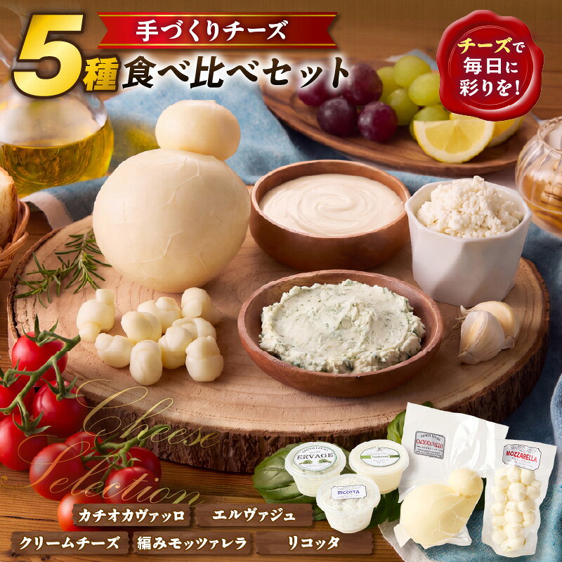 【ふるさと納税】《国産》サントルチオの手づくりチーズ 5種食べ比べセット《カチョカヴァロ(カチョカバロ)・リコッタ・編みモッツァレラ・エルヴァジュ・クリームチーズ》フレッシュチーズ 熟成チーズ 手づくりチーズ 国産 チーズ 詰め合わせ 愛知県 西尾市 送料無料 S104