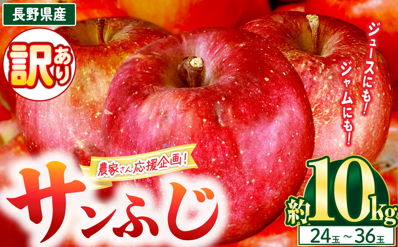 
            農園応援企画 訳アリ サンふじ 10kg(24～36玉)｜りんご アップル 松本市 家庭用 フードロス サンふじ りんご 林檎 人気 果物 フルーツ 信州 美味しい 訳アリ 長野県
          