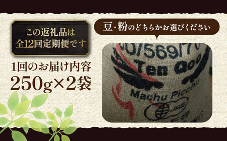 【全12回定期便】ペルーコーヒー 浅煎り 250g×2[VAS205]珈琲 コーヒー 有機