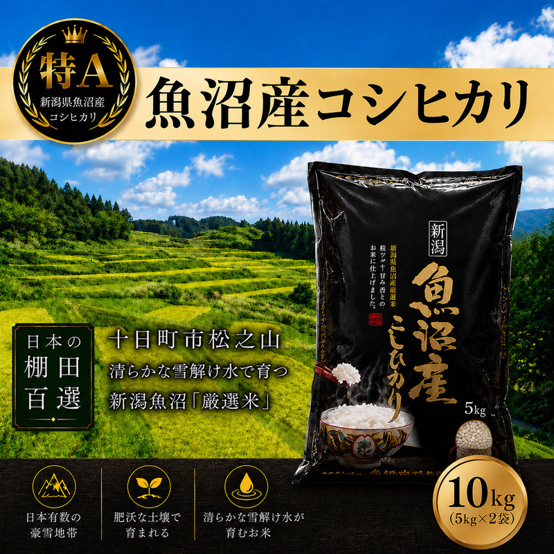 【令和7年産】【食味鑑定士厳選】日本棚田百選のお米　天空の里 魚沼産 こしひかり 10kg(5kg×2)