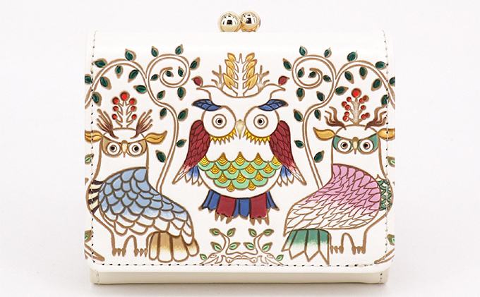 【文庫屋大関】三つ折りミニ財布　ふくろう【皮革工芸品】