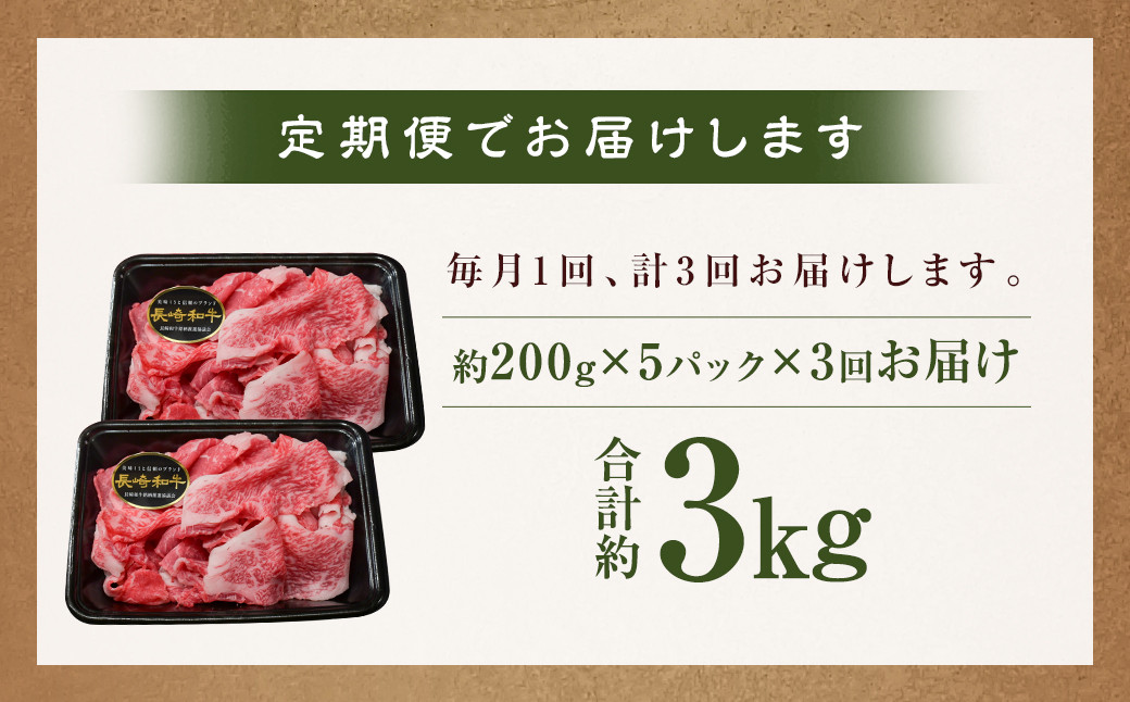【全3回定期便】【A4～A5ランク】長崎和牛 特選 切り落とし 約1kg (200g×5パック)