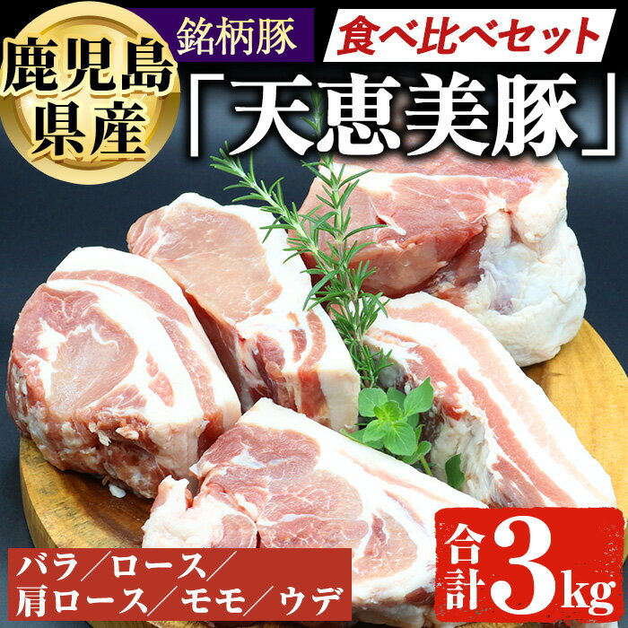 【ふるさと納税】鹿児島県産「天恵美豚」！BBQ ブロック セット 豚バラ・ロース・肩ロース・モモ・ウデ(計3kg) 真空パック入り！ 塊肉 国産 鹿児島 豚 豚肉 バラ ロース 肩ロース モモ ウデ 焼肉 ステーキ 串焼き 真空パック 小分け 食べ比べ 【アグリおおすみ】