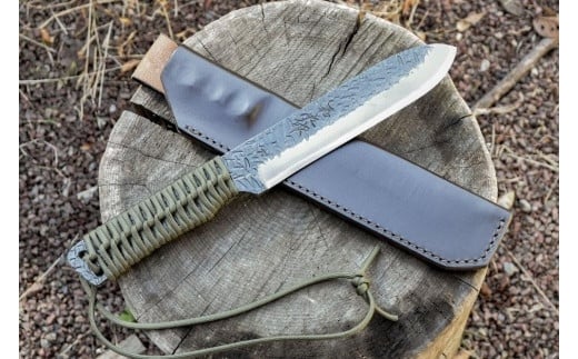 土佐鍛 焚き火遊び鉈フルタング 剣型 グリーン | ナイフ キャンプ アウトドア 打刃物 土佐 鉈 剣鉈 なた 職人 山林 狩猟 熊 刃物 薪割り ハンドメイド 釣り 伝統 工芸 高知県 南国市