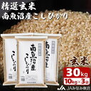 【ふるさと納税】【令和6年産＼新米／】米 玄米 南魚沼産 コシヒカリ 30kg ( 10kg × 3袋 ) | お米 こめ 食品 人気 おすすめ 送料無料 魚沼 南魚沼 南魚沼市 新潟県 精米 産直 産地直送 お取り寄せ