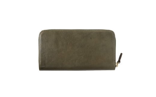 「千菱」 ラウンド 長財布 栃木レザーWコガシ /カーキ L001