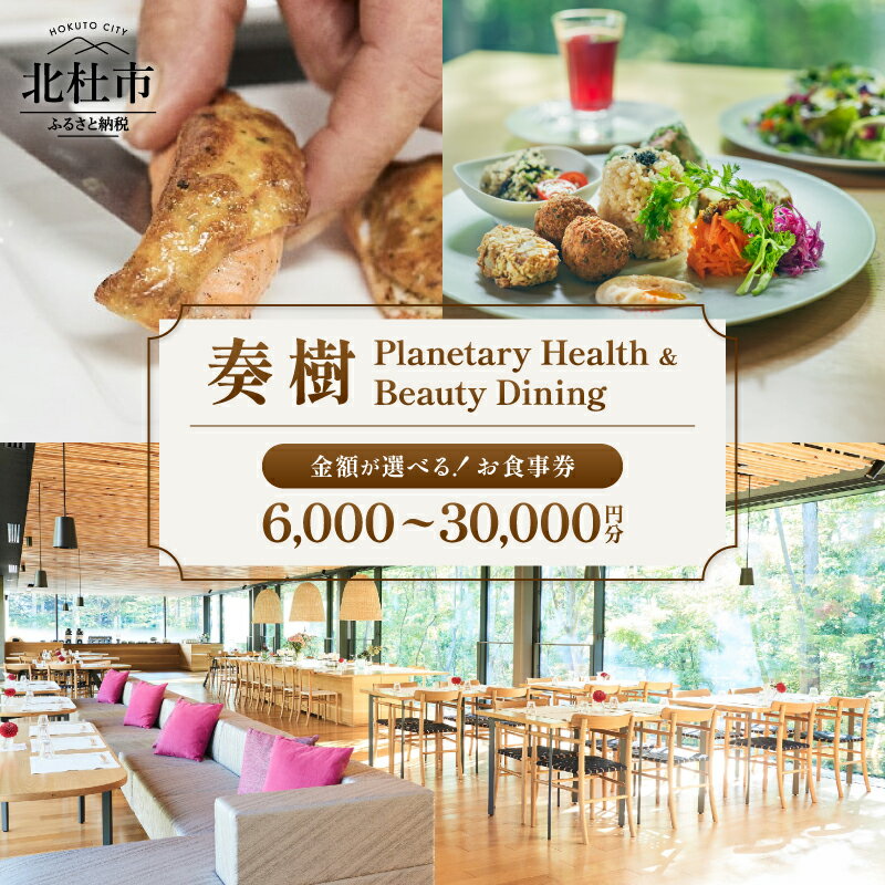 【ふるさと納税】 食事券 奏樹 Planetary Health & Beauty Dining 選べる金額 6,000円分 9,000円分 15,000円分 30,000円分 チケット 八ヶ岳 自社農園 オーガニック 栽培期間中農薬・化学肥料不使用 アルソア 女神の森 山梨県 北杜市 送料無料