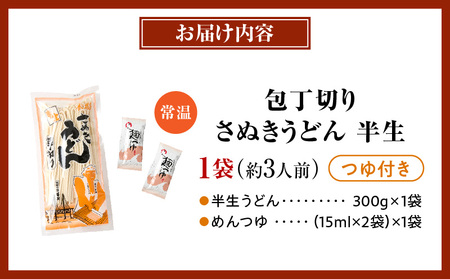 【ゆうパケット】包丁切りさぬきうどん 半生 300g（つゆ付き） | うどん つゆ だし セット おすすめ 人気 名物 料理 出汁セット グルメ うどんセット 半生うどん ギフト 小分け 出汁付き |