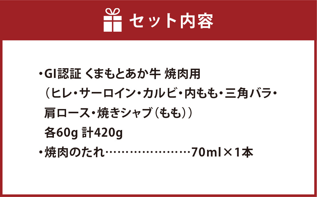 GI認証くまもと あか牛 7種の焼肉 食べ比べ 盛合せ 計420g G-100