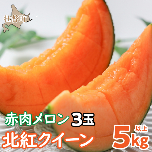 ＜2025年7月上旬よりお届け＞北海道壮瞥産 赤肉メロン「北紅クイーン」3玉入り 約5kg以上 SBTP005