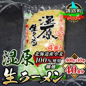 ＜北海道産 小麦100% 使用 細麺＞湿原生 ラーメン 400g×10袋(40食分)(スープなし)【配送不可地域：離島】【1109255】