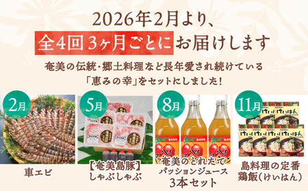 【 全4回 】奄美 の ソウルフード 定期便 A000-T2403 定期 エビ えび 海老 車エビ 車えび 車海老 海産物 豚 豚肉 島豚 島ブタ 島ぶた 肉 お肉 奄美島豚 しゃぶしゃぶ しゃぶしゃ
