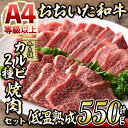 【ふるさと納税】おおいた和牛 カルビ 2種焼肉セット (合計550g・赤身カルビ250g+カルビ300g) 国産 牛肉 肉 霜降り 低温熟成 A4 和牛 ブランド牛 焼肉 BBQ 冷凍 大分県 佐伯市【DH211】【(株)ネクサ】