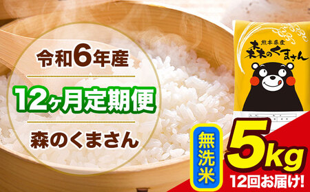 令和6年産 森のくまさん【12ヶ月定期便】 無洗米 《お申し込み月の翌月から出荷開始》5kg(5kg×1袋) 計12回お届け 熊本県産 単一原料米 森くま 熊本県 玉東町
