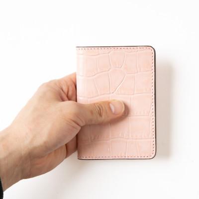 ふるさと納税 尼崎市 【たつのの革】クロコ×ベビーピンクの上品で可愛いカードケース　革製品のHEDGE |  | 02