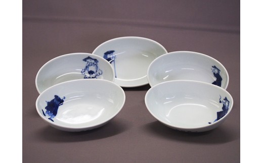 青花 楕円小鉢セット（5枚セット） 小島芳栄堂 皿 食器 うつわ 器 ギフト 贈り物 30000円 3万円 ar006