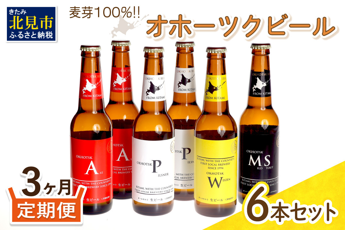 
【3ヶ月定期便】オホーツクビール 6本 ( 飲料 飲み物 お酒 ビール 地ビール クラフトビール 3カ月 3回 セット 詰め合わせ )【999-0049】
