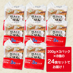 炊きたてごはん パックライス たっぷり 200g × 24食セット　| 米 お米 コメ ごはん ご飯 パック パックご飯 白飯 白米 食品 お手軽 レンジ 湯煎 一人暮らし 常温保存 備蓄 非常食 保