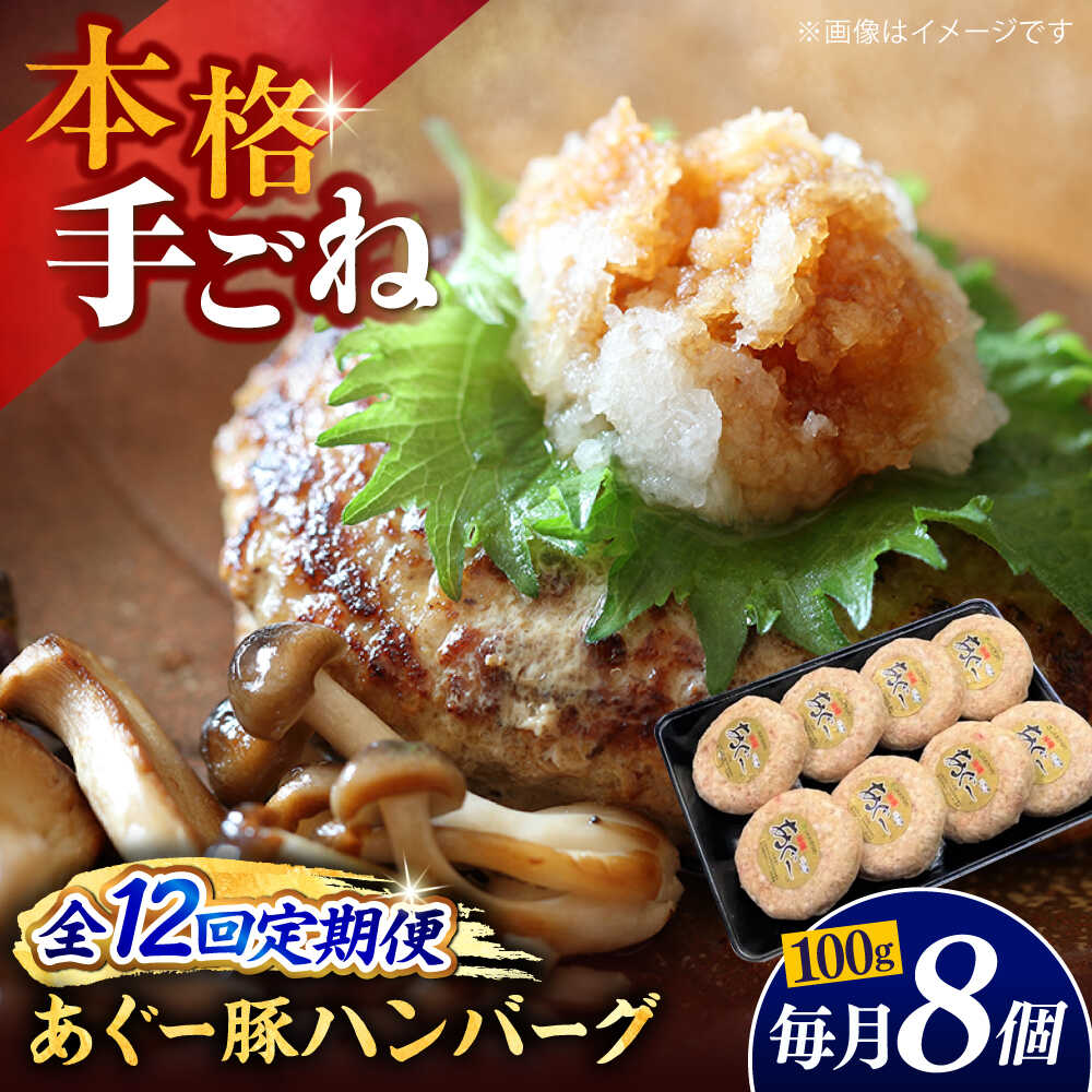 【ふるさと納税】【全12回定期便】沖縄県産あぐー豚ハンバーグセット 800g (100g×8個) 豚 ハンバーグ 冷凍 ギフト お取り寄せ 父の日 沖縄市 / お肉屋本店[BCAZ011]