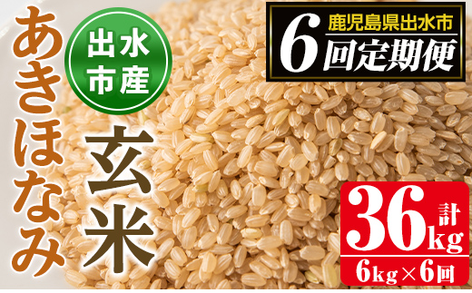 i539  ＜定期便・計6回(連続)＞鹿児島県出水市産あきほなみ 玄米＜(3kg×2袋・計6kg)×全6回＞【田上商店】
