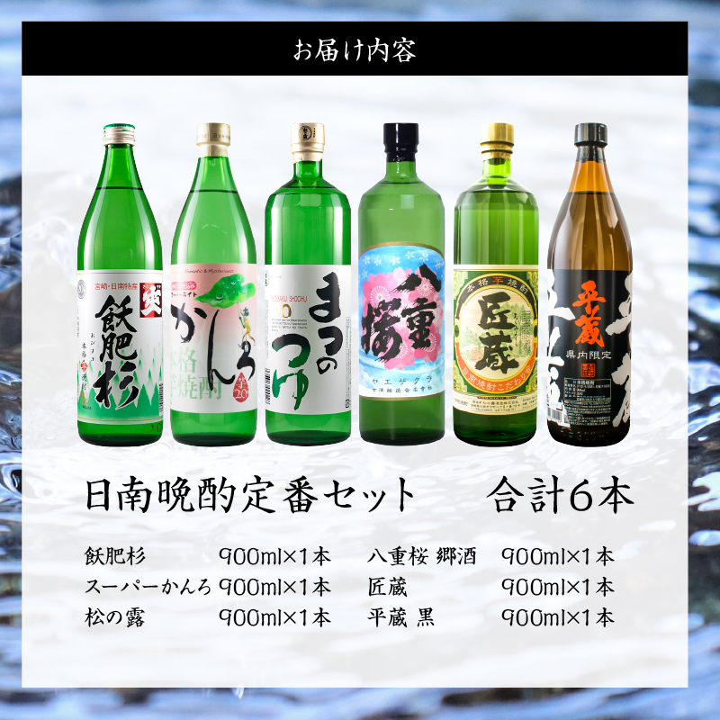 日南晩酌定番セット 900ml×6本 20度 本格芋焼酎 焼酎 地酒 お酒 アルコール 飲料 国産 焼酎ハイボール ロック 晩酌 家呑み 宅呑み 飲み比べ 詰め合わせ ご褒美 お祝い_D117-25_