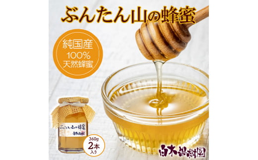 爽やかな香り広がる100%天然蜂蜜 ぶんたん山の蜂蜜　360g 2本入り【白木果樹園】