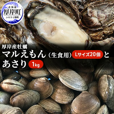 【ふるさと納税】北海道厚岸産牡蠣「マルえもん」Lサイズ20個（生食用）とあさり1kg 海のミルク 国産 殻付き 酒蒸し 焼き牡蠣 食べ比べ セット　お届け：2026年9月～2027年6月30日まで