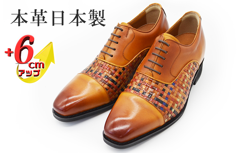 山羊革メッシュ ストレートチップ 6cmヒールアップ 本革 メンズ ロングノーズ 通気性 紳士靴 日本製 蒸れない メンズシューズ No.ME1301 マルチ 25.5cm