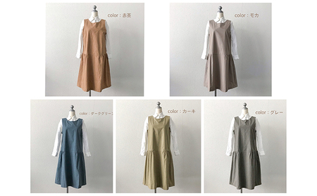 【遠州織物】武襯衣ノースリーブギャザーワンピース　フリーサイズ 5色 ファッション  ダークグリーン