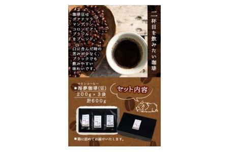 No.202 ＜コーヒー豆＞自家焙煎コーヒー「海夢珈琲(マリンコーヒー)」(200g×3袋・計600g)飲料 コーヒー コーヒー豆 自家焙煎 ブレンドコーヒー オリジナルブレンド 常温保存【HARU工