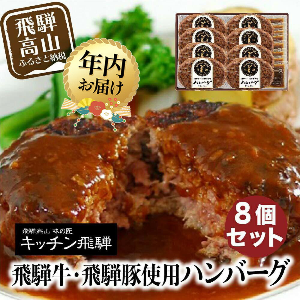 飛騨牛・飛騨豚使用 ハンバーグ 8個セット デミグラスソース付 お手軽 飛騨高山 飛騨ハム キッチン飛騨 個包装 冷凍食品 洋食 老舗 熨斗 のし 対応可
