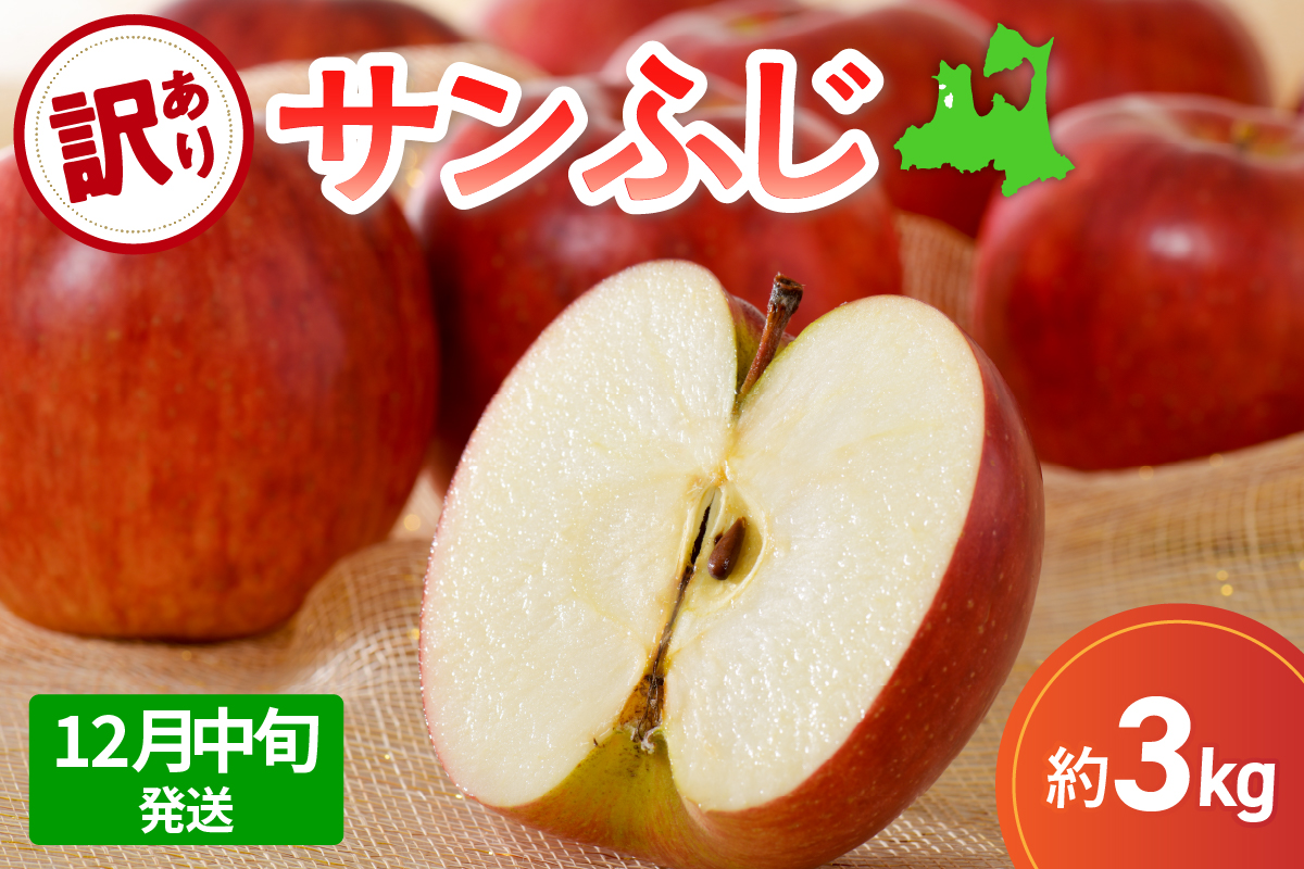 サンふじ　訳ありりんご約3kg【2025年12月中旬発送】青森県五所川原市サンフジリンゴ3kg規格外