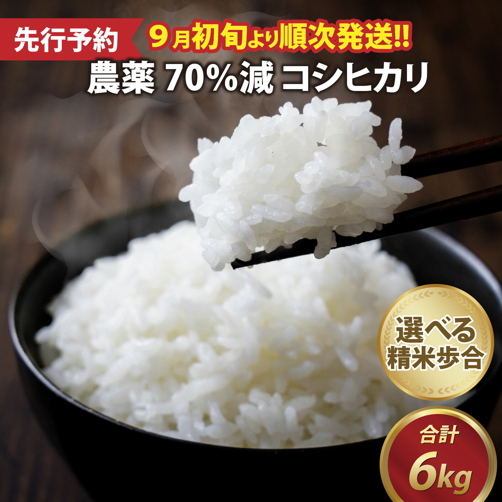 【ふるさと納税】【先行予約】令和8年産 新米 ふくい東郷米 特別栽培米 農薬70％減 コシヒカリ 3kg×2袋「2026年9月初旬より順次発送」 [A-020019] / 有機適合肥料100% 真空パック 低温精米 もっちり 甘い 安全 米 こしひかり 国産 福井県 福井市 東郷 無洗米 玄米 白米 精米