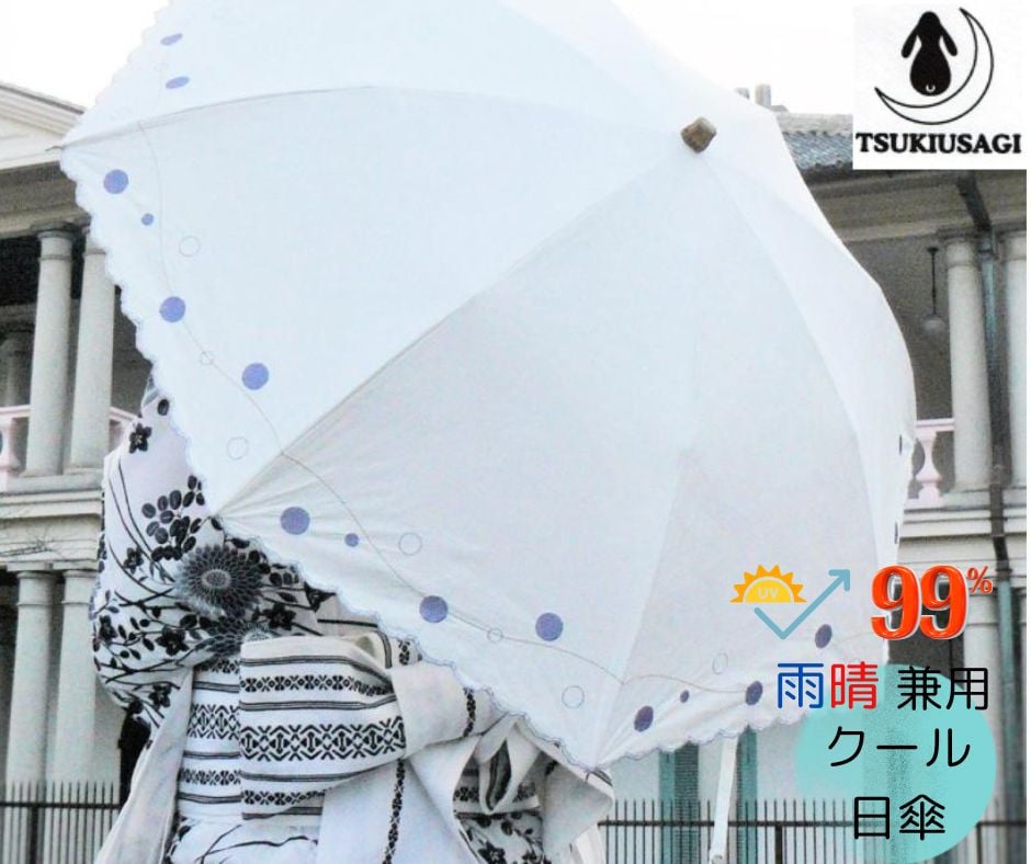 
            折畳日傘 晴雨兼用 紫外線約99％カット 涼しい 大人 カワイイ クール日傘 TSUKIUSAGI（ふんわり水玉　白パープル）日本テキスタイル
          