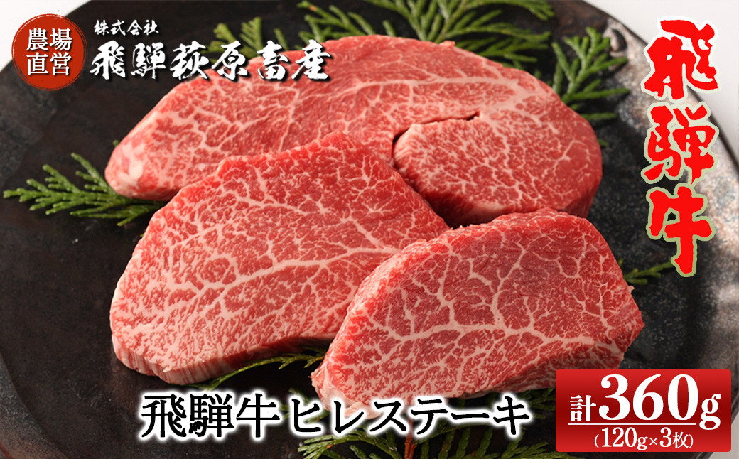 
【3月配送】飛騨牛ヒレステーキ 120g×3枚　国産 牛肉 ブランド牛 赤身 ステーキ ギフト 贈答 ヒレ 牛 飛騨牛【冷凍】下呂市 飛騨萩原畜産 3月発送 3月
