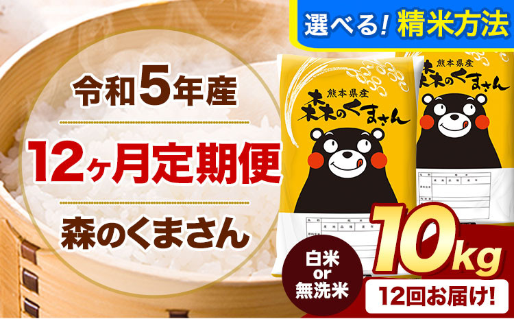 
令和5年産 森のくまさん 【12ヶ月定期便】 白米 or 無洗米 《お申込み月の翌月から出荷開始》 10kg (5kg×2袋) 計12回お届け 白米 無洗米 熊本県産 単一原料米 森くま 熊本県 御船町
