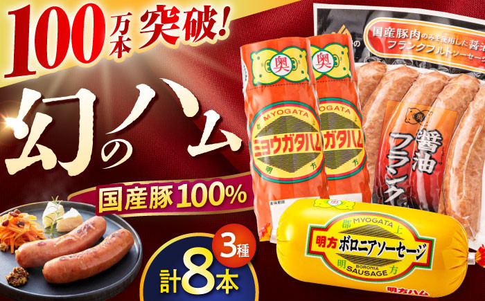 
                  【お中元対象】明方ハム 詰め合わせ Bセット（3種計8本）/ ハム ボロニアソーセージ 醤油フランク 国産 ハム はむ ソーセージ フランクフルト フランク 詰め合わせ ハム詰め合わせ / 御嵩町 / めぐみの農業協同組合 [AVBA002]
                