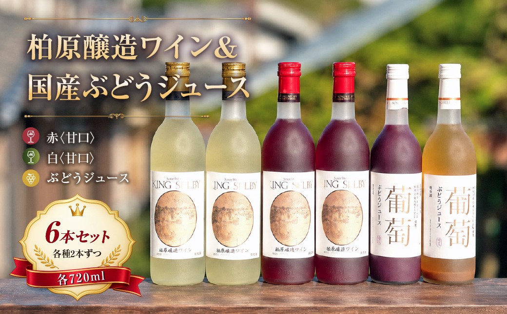 
                  柏原醸造ワイン 赤 白 甘口 ぶどうジュース 6本 セット | ワイン 詰め合わせ 酒 お酒 赤ワイン 白ワイン 国産 アルコール ジュース カタシモワインフード株式会社 大阪府 大阪 柏原市 
                