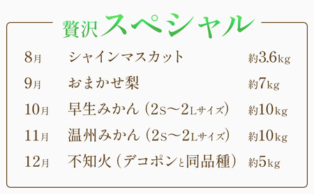 プレミアム フルーツ 定期便 5ヶ月連続 秀品 スペシャル 計35.6kg 日本フルーツ株式会社《2025年8月上旬-12月末出荷》熊本県 荒尾市 シャインマスカット おまかせ 梨 早生みかん 温州み